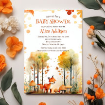 Watercolor Woodland Forest Autumn Fox Baby Shower