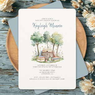 Watercolor Woodland Forest Baby Boy Shower Invitation