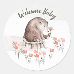 Watercolor Woodland Forest Baby Shower Classic Round Sticker