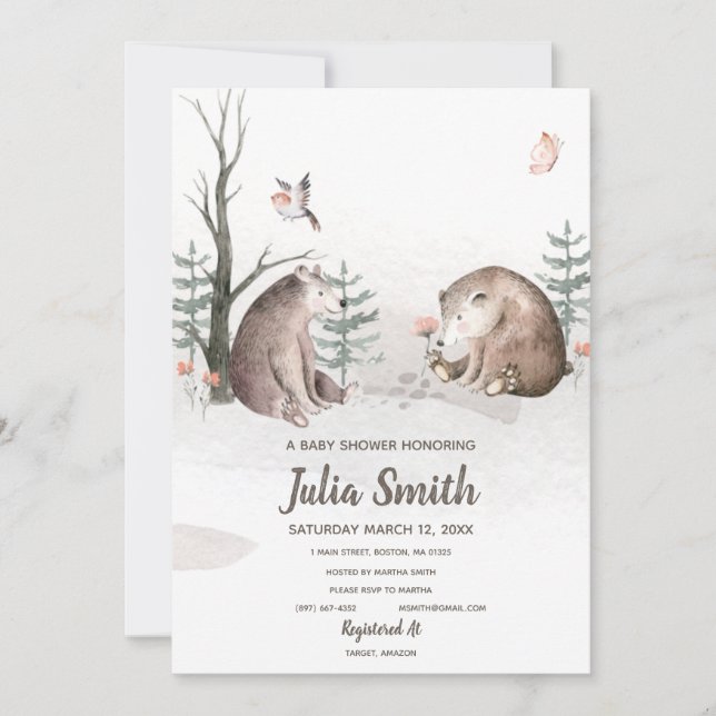 Watercolor Woodland Forest Baby Shower Invitation (Front)