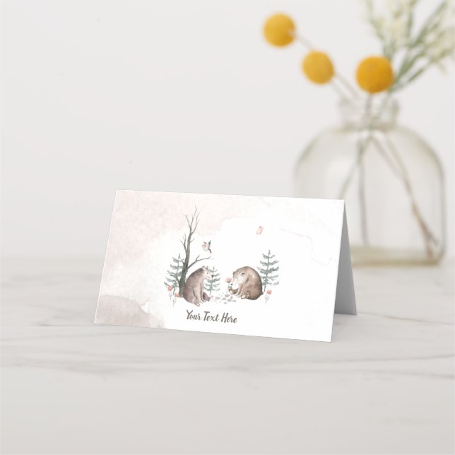 Watercolor Woodland Forest Baby Shower Place Card (Front)
