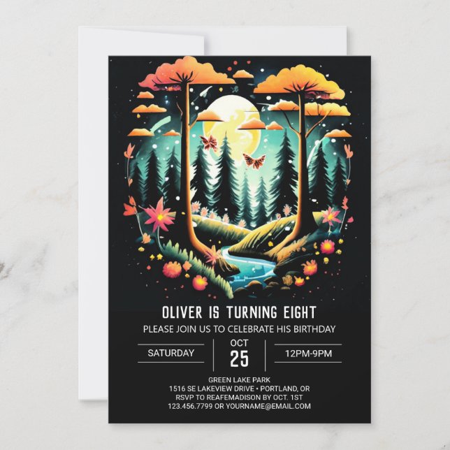 Watercolor Woodland Forest Birthday Invitation (Front)