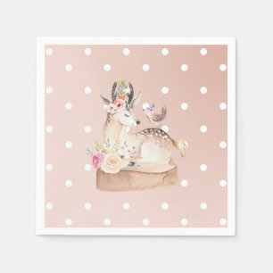 Watercolor Woodland Forest Deer & Bird Baby Shower Napkin