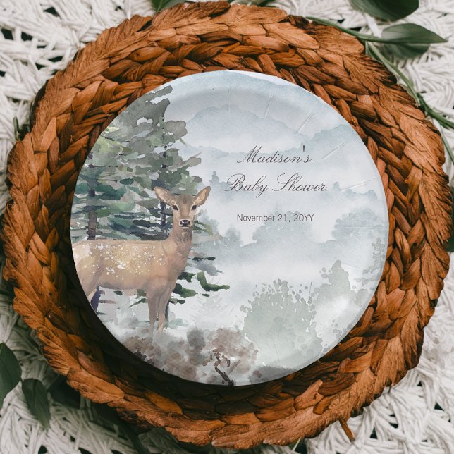 Watercolor Woodland Forest Doe Baby Shower Paper Plate (Watercolor Woodland Forest Doe Baby Shower Paper Plates)
