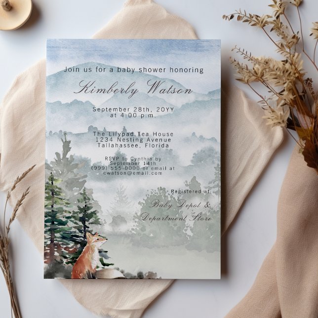 Watercolor Woodland Forest Fox Baby Shower Invitation (Watercolor Woodland Forest Fox Baby Shower Invitation)