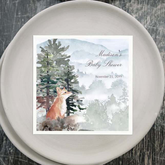 Watercolor Woodland Forest Fox Baby Shower Napkin (Watercolor Woodland Forest Fox Baby Shower Napkins)