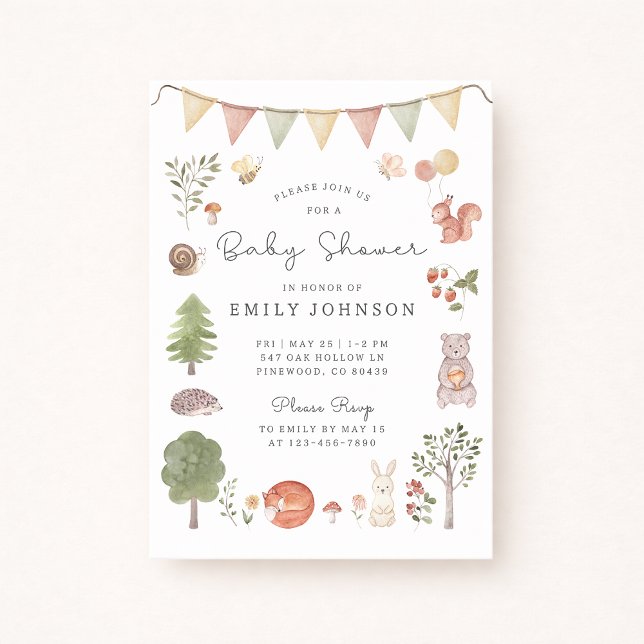 Watercolor Woodland | Forest Friends Baby shower  Invitation (Creator Uploaded)