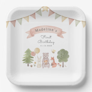 Watercolor Woodland Forest Friends Paper Plate