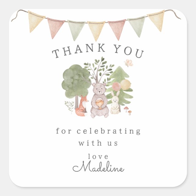 Watercolor Woodland | Forest friends  Square Sticker (Front)