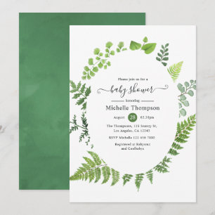 Watercolor Woodland Forest Greenery Baby Shower Invitation