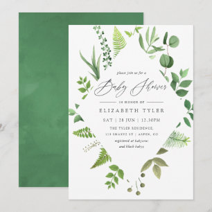 Watercolor Woodland Forest Greenery Baby Shower Invitation
