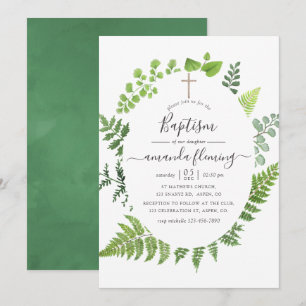 Watercolor Woodland Forest Greenery Baptism Invitation