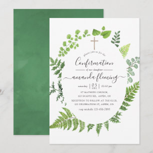 Watercolor Woodland Forest Greenery Confirmation Invitation