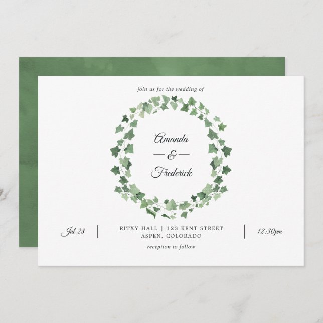 Watercolor Woodland Forest Greenery Wedding Invitation (Front/Back)