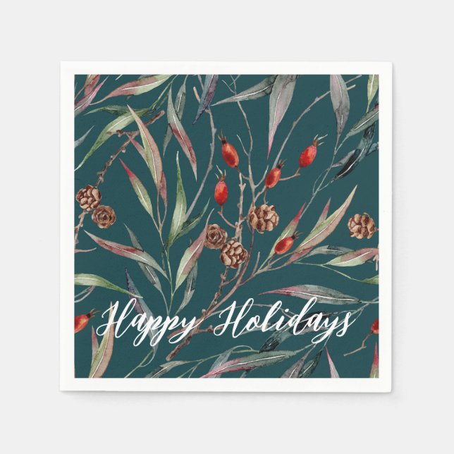 Watercolor Woodland Forest Holiday  Napkins (Front)