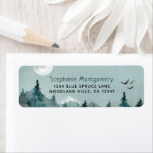 Watercolor Woodland Forest Mountains Birds Address