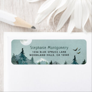 Watercolor Woodland Forest Mountains Birds Address