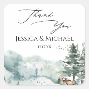 Watercolor Woodland Forest Square Sticker