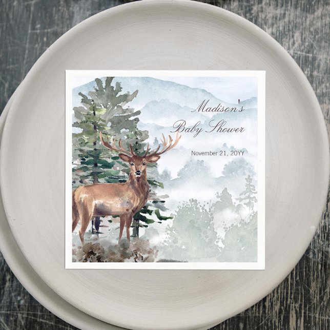 Watercolor Woodland Forest Stag Baby Shower Napkin (Watercolor Woodland Forest Stag Baby Shower Napkins)