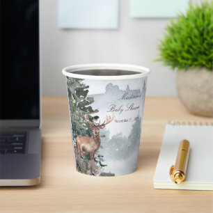 Watercolor Woodland Forest Stag Baby Shower Paper Cups