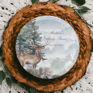 Watercolor Woodland Forest Stag Baby Shower Paper Plate