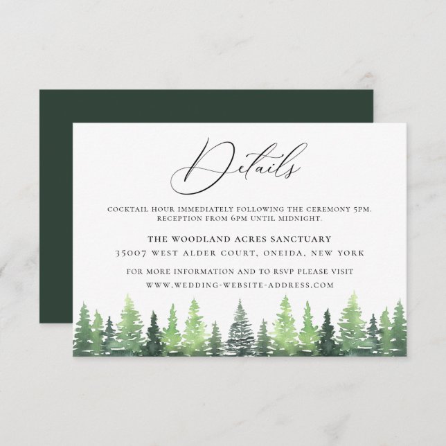 Watercolor Woodland Forest Wedding Details Card (Front/Back)