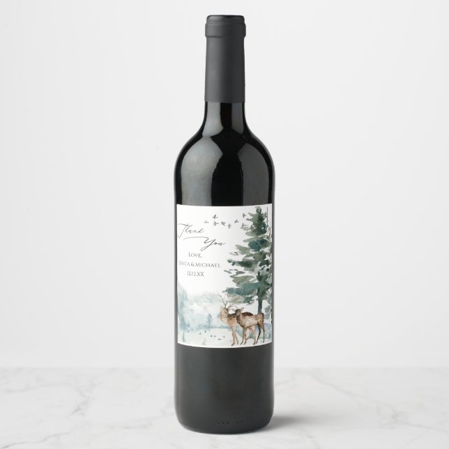Watercolor Woodland Forest Wine Label (Front)
