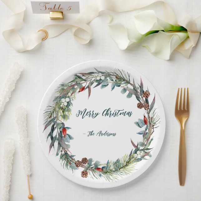 Watercolor Woodland Forest Wreath Paper Plate (Wedding)