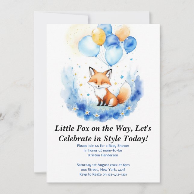 Watercolor Woodland Fox Baby Shower Invitation (Front)