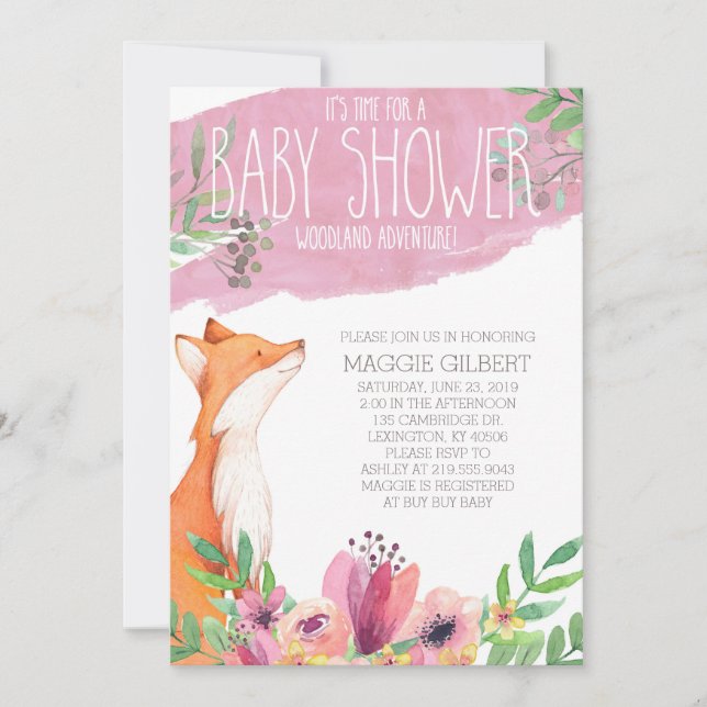 Watercolor Woodland Fox Baby Shower Invitation (Front)