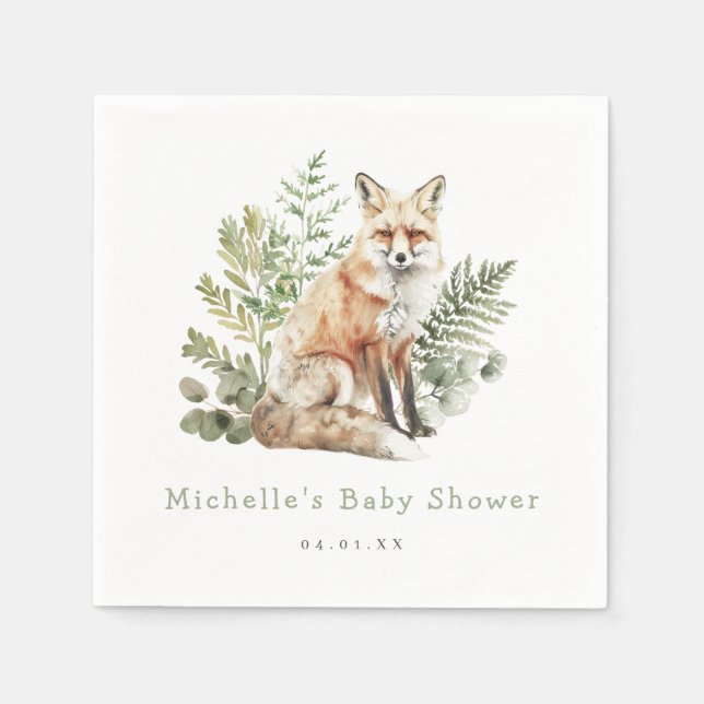 Watercolor Woodland Fox Baby Shower Napkin (Front)