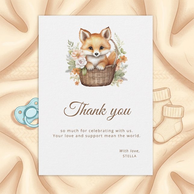 Watercolor Woodland Fox Florals Flat Thank You Card (Creator Uploaded)