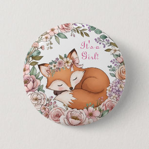 Watercolor Woodland Fox It's a Girl 6 Cm Round Badge