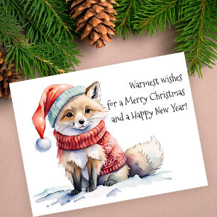 Watercolor Woodland Fox Red Sweater Christmas Holiday Postcard