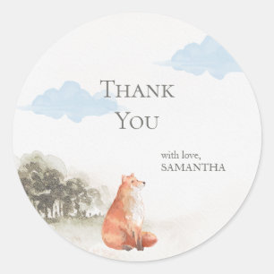 Watercolor Woodland Fox Thank You Classic Round Sticker