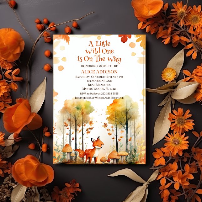 Watercolor Woodland Fox Wild One Baby Shower Invitation (Creator Uploaded)