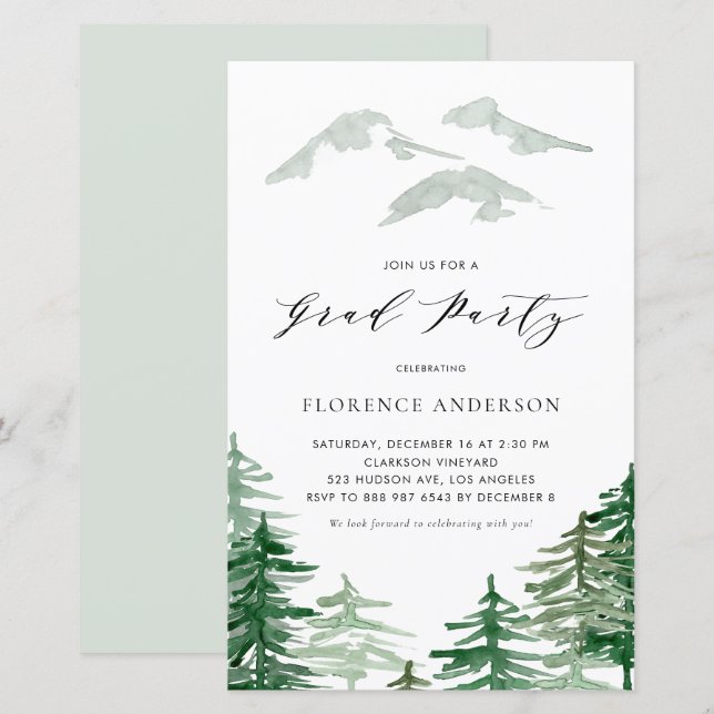 Watercolor Woodland Graduation Party Invitation (Front/Back)