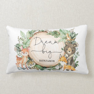 Watercolor Woodland Greenery Forest Nursery Lumbar Cushion