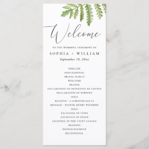 Watercolor woodland greenery script wedding programme