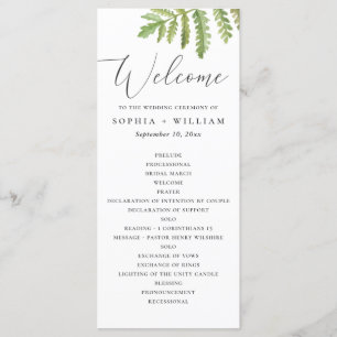 Watercolor woodland greenery script wedding programme