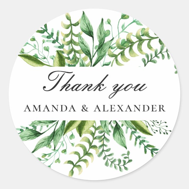 Watercolor woodland greenery wedding thank you classic round sticker (Front)