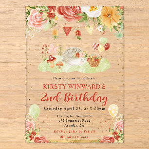 Watercolor Woodland Hedgehog Kids Birthday Acrylic Invitations