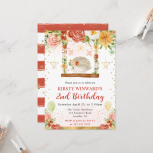 Watercolor Woodland Hedgehog Kids Birthday Invitation