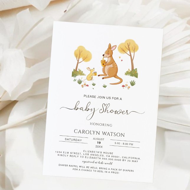 Watercolor Woodland Honey Kangaroo Baby Shower  Invitation (Creator Uploaded)