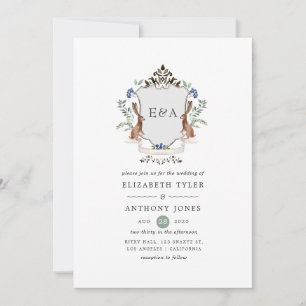 Watercolor Woodland Laurel Crest Monogram Wedding Invitation