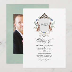 Watercolor Woodland Laurel Crest Monogram Wedding  Invitation