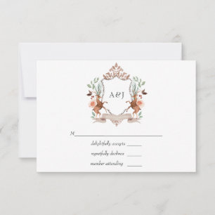 Watercolor Woodland Laurel Crest Monogram Wedding RSVP Card