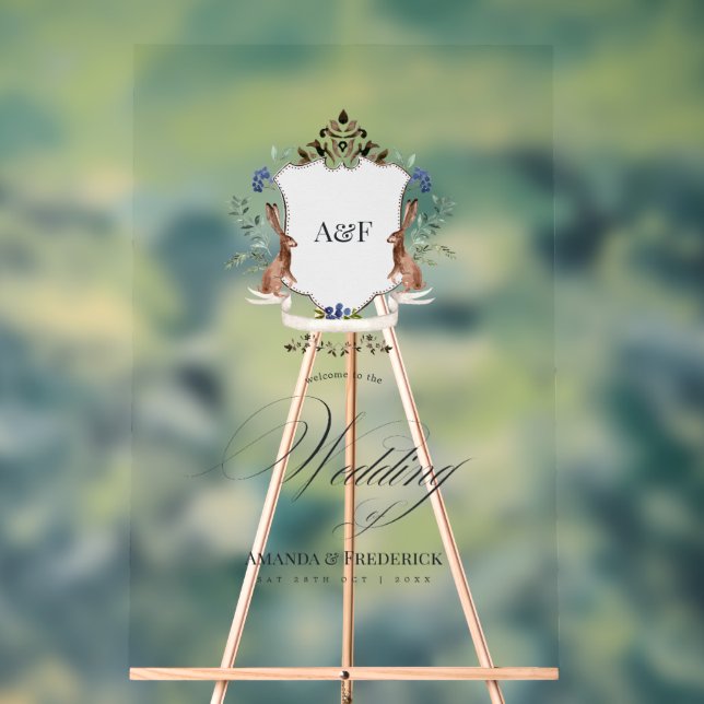 Watercolor Woodland Laurel Crest Monogram Welcome Acrylic Sign (Neutral)