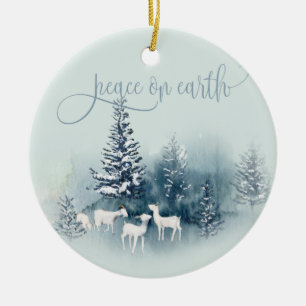 Watercolor Woodland Magical Goats Ceramic Tree Decoration