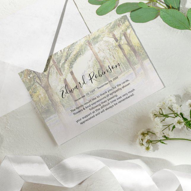 Watercolor Woodland Memorial Thank You Card (Creator Uploaded)